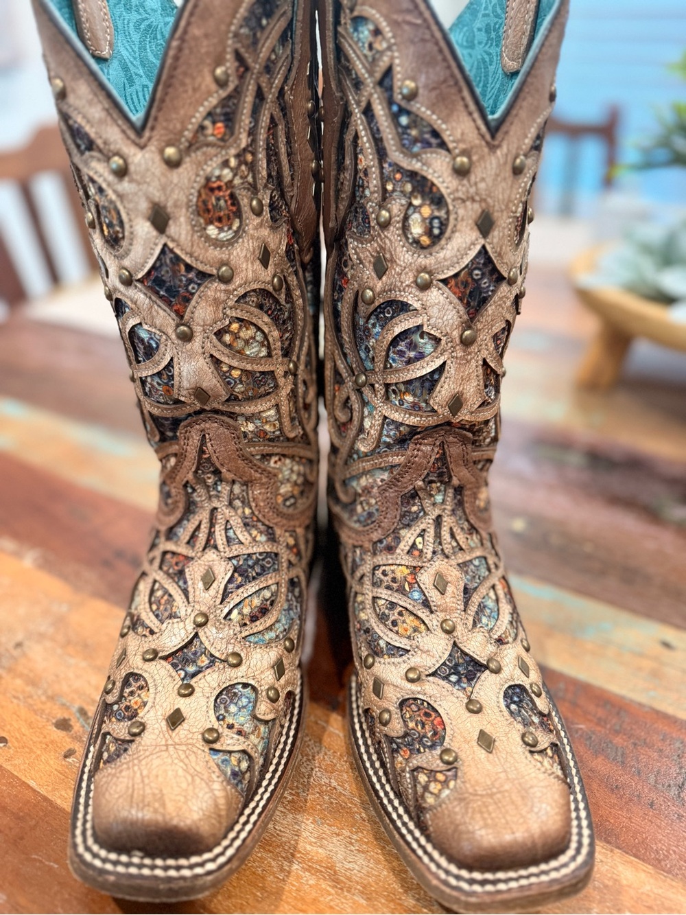 Corral C3405 Inlay Bone Square Toe Cowboy Boots Size 5.5 - Picture 8 of 11